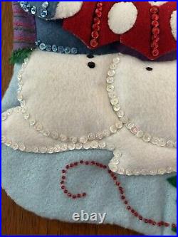 Completed Bucilla Felt Christmas Stocking Kit Snow Family Caroling 18