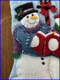 Completed Bucilla Felt Christmas Stocking Kit Snow Family Caroling 18