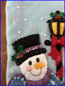 Completed Bucilla Felt Christmas Stocking Kit Snow Family Caroling 18