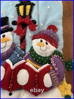 Completed Bucilla Felt Christmas Stocking Kit Snow Family Caroling 18