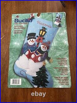 Completed Bucilla Felt Christmas Stocking Kit Snow Family Caroling 18