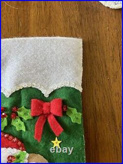 Completed Design Works Felt Christmas Stocking Hand Stitched Playful Bears 16