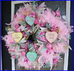 Conversation Hearts Valentines Day Eye Candy Deco Mesh Front Door Wreath Decor