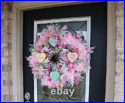 Conversation Hearts Valentines Day Eye Candy Deco Mesh Front Door Wreath Decor