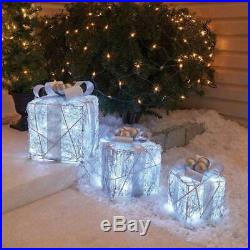 Cool White Lighted Twinkling Set of 3 Gift Boxes Outdoor Christmas Decoration