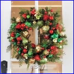 Cordless Holly Ornament Pre Lit Wreath Home Christmas Decor