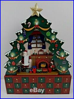 Costco Wooden Advent Christmas Tree Calendar Santa List Fireplace Elf #387378