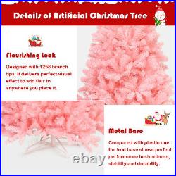Costway 7.5' Hinged Artificial Christmas Tree Full Fir Tree PVC with Stand Pink