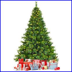 Costway 7′ Pre-lit Hinged Christmas Tree with 1233 Glitter Tips & Pine Cones