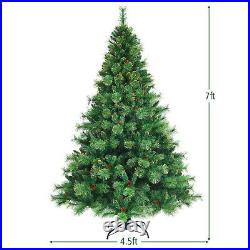 Costway 7' Pre-lit Hinged Christmas Tree with 1233 Glitter Tips & Pine Cones