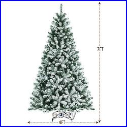 Costway 7′ Pre-lit Snow Flocked Hinged Christmas Tree with1116 Tips & Metal Stand