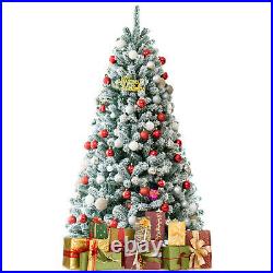 Costway 8′ Pre-Lit Snow-Flocked Hinged Artificial Christmas Tree with250 Lights