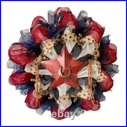 Country Western Star Patriotic Wreath Handmade Deco Mesh