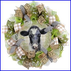 Cow Farmhouse Wreath Everyday Wreath Birthday Gift for Her Black White Gre