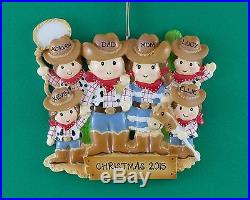 Cowboy Family of 6 Personalized Christmas Tree Ornament Holiday Gift 2015