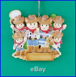 Cowboy Family of 6 Personalized Christmas Tree Ornament Holiday Gift 2015