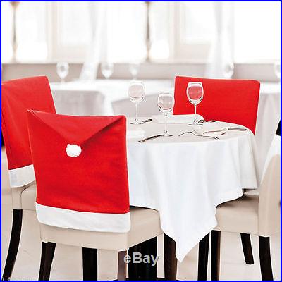 Cozy Christmas Dinner Decoration Decor Santa Clause Red Hat Chair Back Cover New
