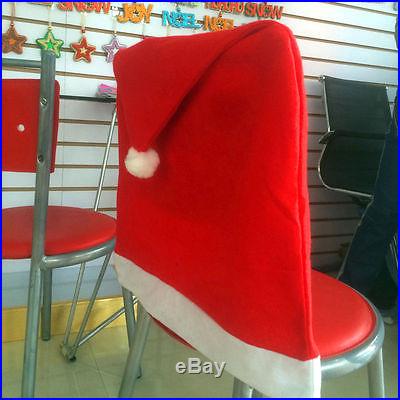 Cozy Christmas Dinner Decoration Decor Santa Clause Red Hat Chair Back Cover New