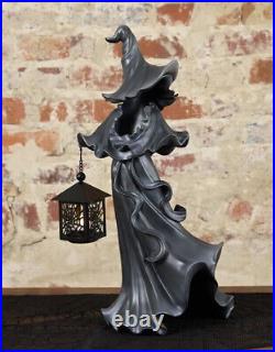 Cracker Barrel Black Resin Halloween Witch with LED Lantern IN HAND FREE SHIP