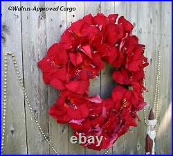 Crate & Barrel Red Amaryllis Wreath -nwt- Hang Some Cheerful Décor For Noel