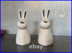 Crate and Barrel Ceramic Bunny Rabbit Figurine Blue Ears Easter Pair Of 2