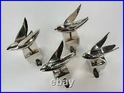 Crate and Barrel Set of 4 Silver Dove Christmas Stocking Holder Hangers