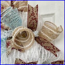 Cuddling Snowman Winter Wreath Handmade Deco Mesh