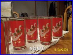 Culver Vintage 15 Christmas High Ball Holly Goose Glasses 22Kt Gold