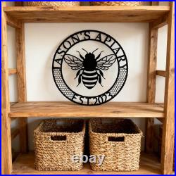 Custom Bee Apiary Metal Sign, Personalized Beekeeper Gift