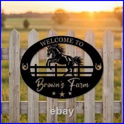 Custom Galloping Horse Metal Sign Ranch Entrance Plaque Personalized Farmhouse