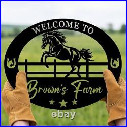 Custom Galloping Horse Metal Sign Ranch Entrance Plaque Personalized Farmhouse