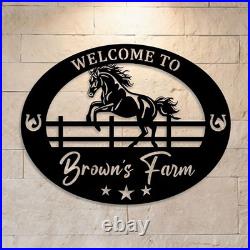 Custom Galloping Horse Metal Sign Ranch Entrance Plaque Personalized Farmhouse