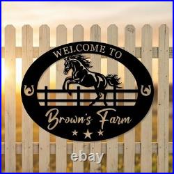 Custom Galloping Horse Metal Sign Ranch Entrance Plaque Personalized Farmhouse