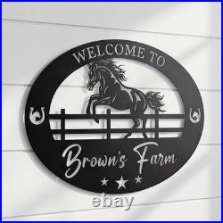 Custom Galloping Horse Metal Sign Ranch Entrance Plaque Personalized Farmhouse