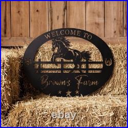 Custom Galloping Horse Metal Sign Ranch Entrance Plaque Personalized Farmhouse