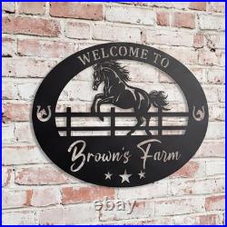 Custom Galloping Horse Metal Sign Ranch Entrance Plaque Personalized Farmhouse
