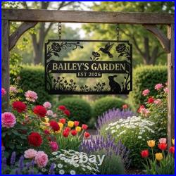 Custom Metal Garden Sign Personalized Hanging Hummingbird Yard Decor Gift