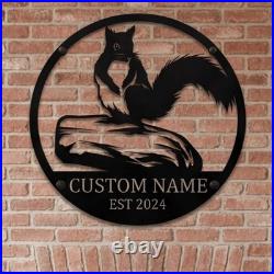 Custom Metal Squirrel Sign Personalized Cabin Wall Decor Gift