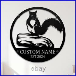 Custom Metal Squirrel Sign Personalized Cabin Wall Decor Gift