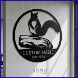 Custom Metal Squirrel Sign Personalized Cabin Wall Decor Gift