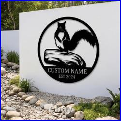 Custom Metal Squirrel Sign Personalized Cabin Wall Decor Gift
