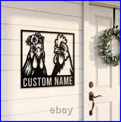 Custom Rooster Metal Sign Personalized Hen House Chicken Wall Art Farmhouse