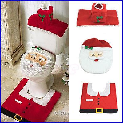 Cute Happy Santa Toilet Seat Cover + Rug Bathroom Set Christmas Decorations