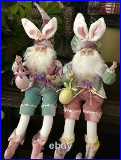 Cynthia Rowley 2 Pc Easter Elf Bunny Ears Fairy Shelf Sitting Dolls 20