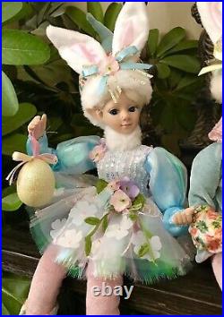 Cynthia Rowley Couple 2 Pc Easter Elf Bunny Ears Fairy Shelf Sitting Dolls 20