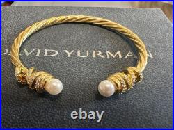 DAVlD/Yurman18K/GOLD 4mm Rotating Curved Pearls Head Bracelet M