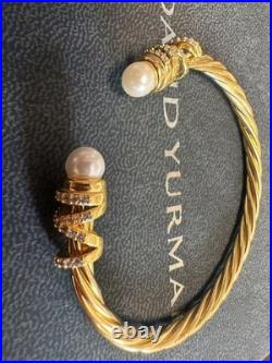 DAVlD/Yurman18K GOLD 4mm Rotating Curved Pearls Head Bracelet M
