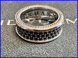 DAVlD/YurmanSterling black 8.5mm Streamline Full-Diamond Band Ring Size US 7