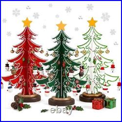 DIY Wooden Christmas Tree Ornament Set, 3D Tabletop Craft Decor Kit