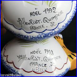 DUO Boules de Noël Faïence QUIMPER HB Henriot Biniou, RARE Ancienne 1992 et 1993